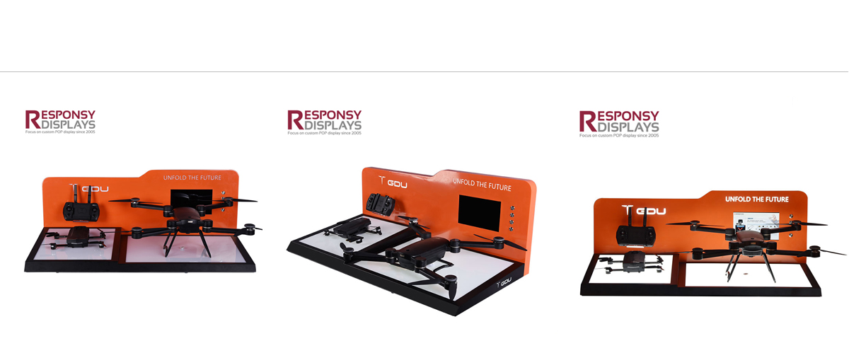 互動設(shè)計定制柜臺金屬和亞克力無人機無人機飛機展示架