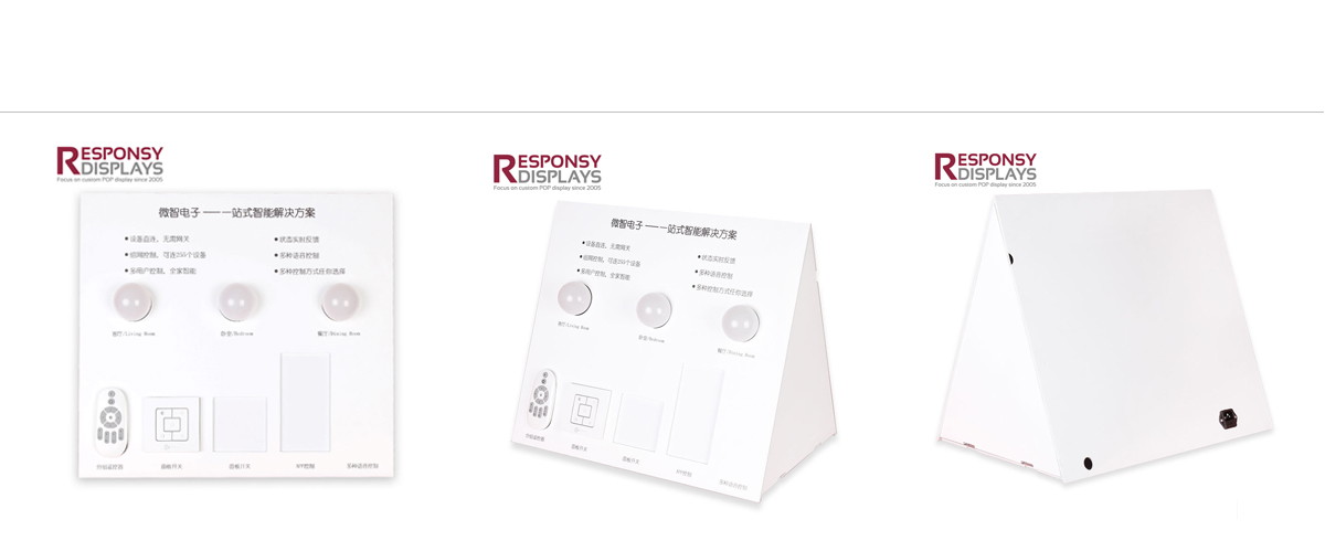 高質(zhì)量經(jīng)濟型臺面白色PVC三角形展示架，用于智能開關(guān)