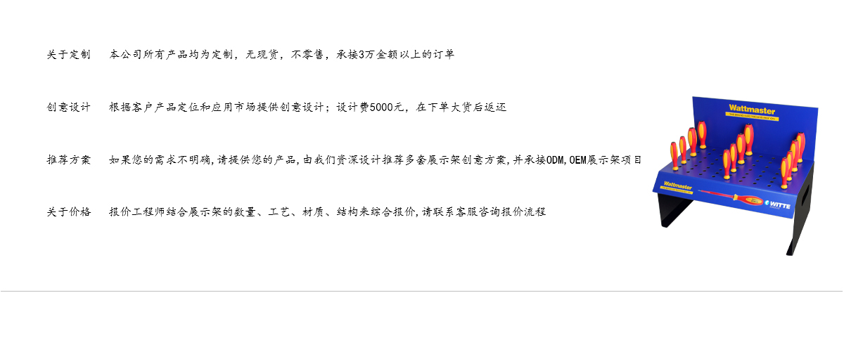 促銷(xiāo)亞克力或PVC手工具螺絲刀展示架帶孔